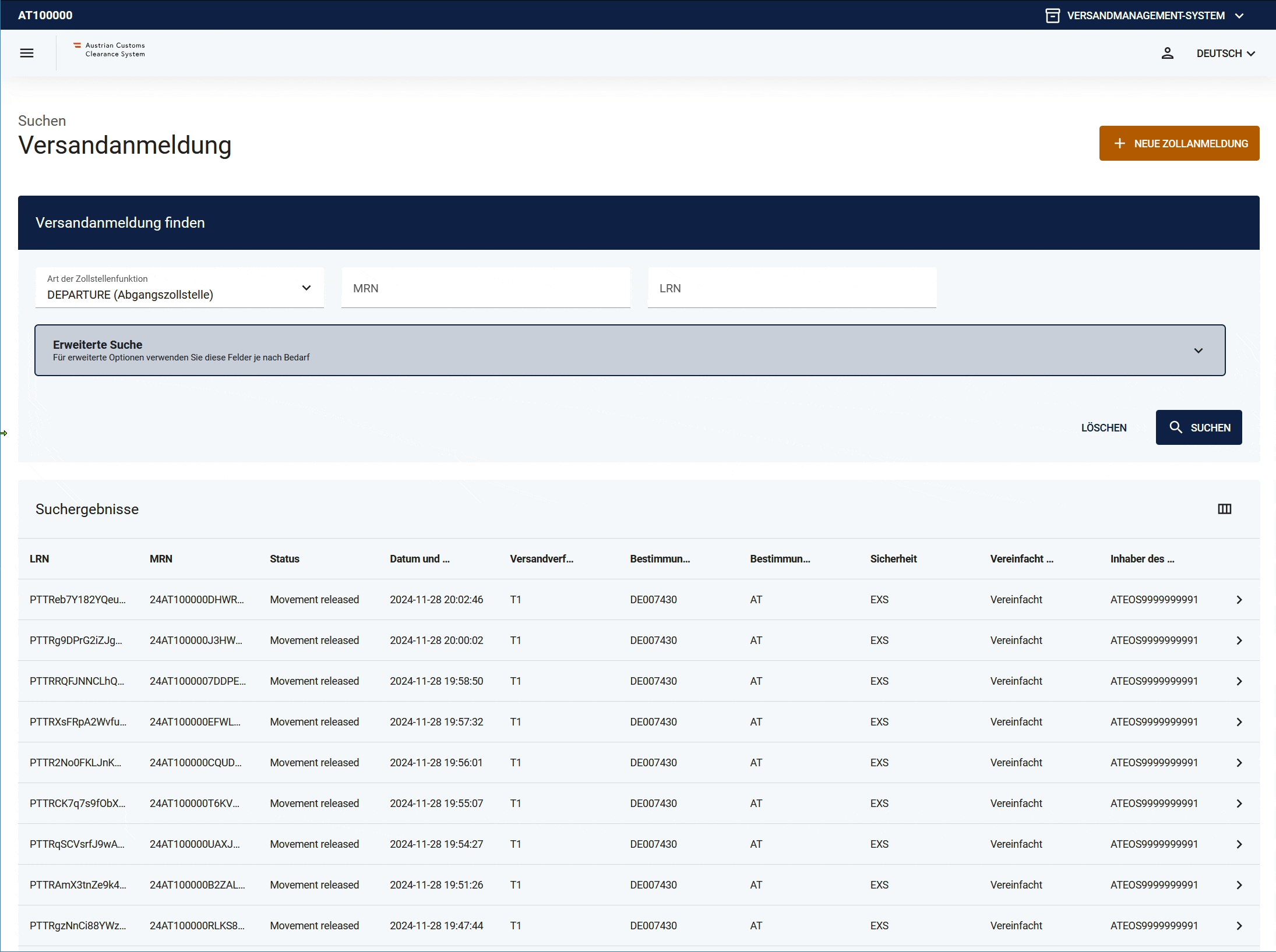 Filter Warenort Abgang